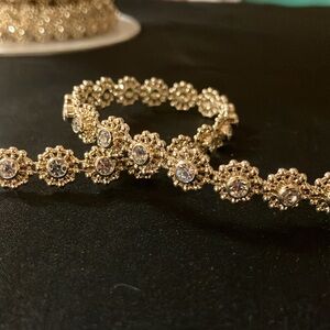 Elegant Gold Beaded Rhinestone Floral Trim 10yd for $53